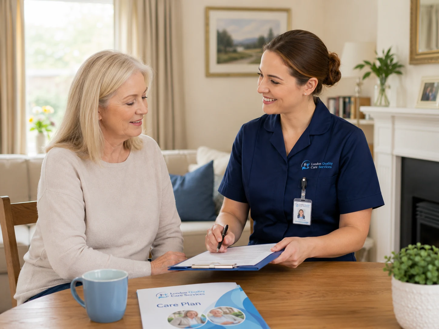 A care worker discussing care planning with a service user
